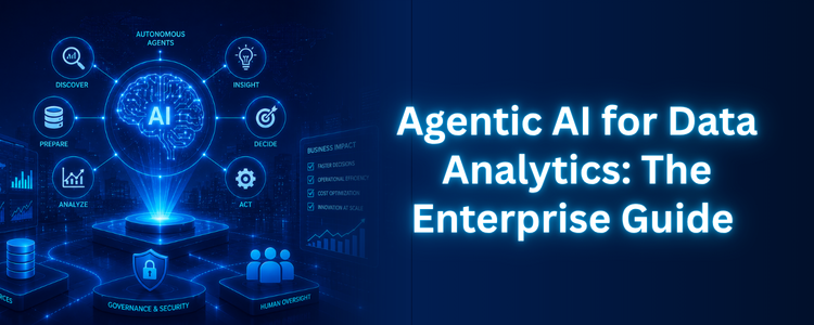 Agentic AI for Data Analytics showing autonomous agents, insight discovery, and governance in an enterprise framework