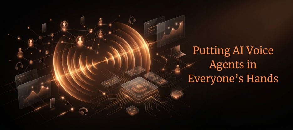 AI voice agent sound waves and network illustration for Vartaa case study.